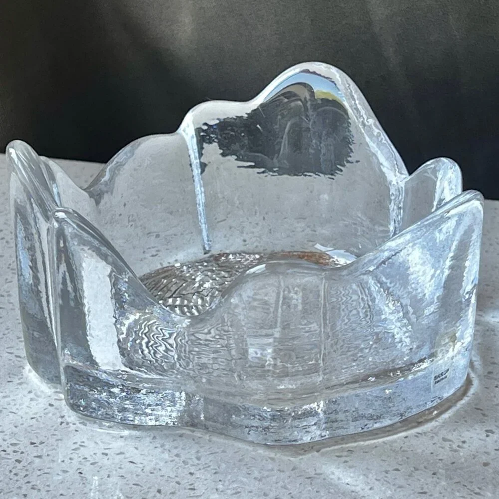 Skruf Crystal Bengt Edenfalk Tree Trunk Trinket Dish MCM Woodstock Coll. Sweden